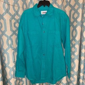 Vintage Mens Sz M Green Teal Jean Button Down by Exchange 80s